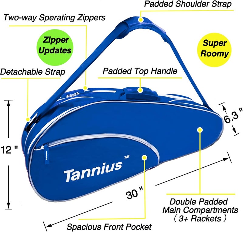 Tannius Tennis Racket Bag (3-5 Racquet), with Shoe & Phone Compartment and Protective Pad, Super Roomy and Lightweight Racquet Bag for Tennis, Badminton - Image 2