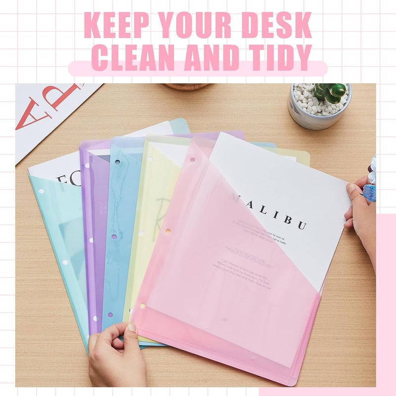 Maitys 50 Pack Binder Pockets 3 Hole Punch Clear Plastic Document Folders Binder Organizer Store Letter Size 8.5x11 Inch Paper Folders with Pockets Slash File Jacket for Office (Macaron Color) - Image 5