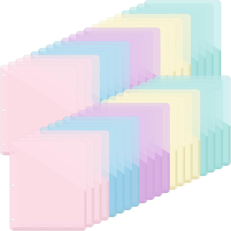 Maitys 50 Pack Binder Pockets 3 Hole Punch Clear Plastic Document Folders Binder Organizer Store Letter Size 8.5x11 Inch Paper Folders with Pockets Slash File Jacket for Office (Macaron Color) - Image 1