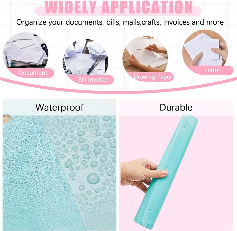 Maitys 50 Pack Binder Pockets 3 Hole Punch Clear Plastic Document Folders Binder Organizer Store Letter Size 8.5x11 Inch Paper Folders with Pockets Slash File Jacket for Office (Macaron Color) - Image 4