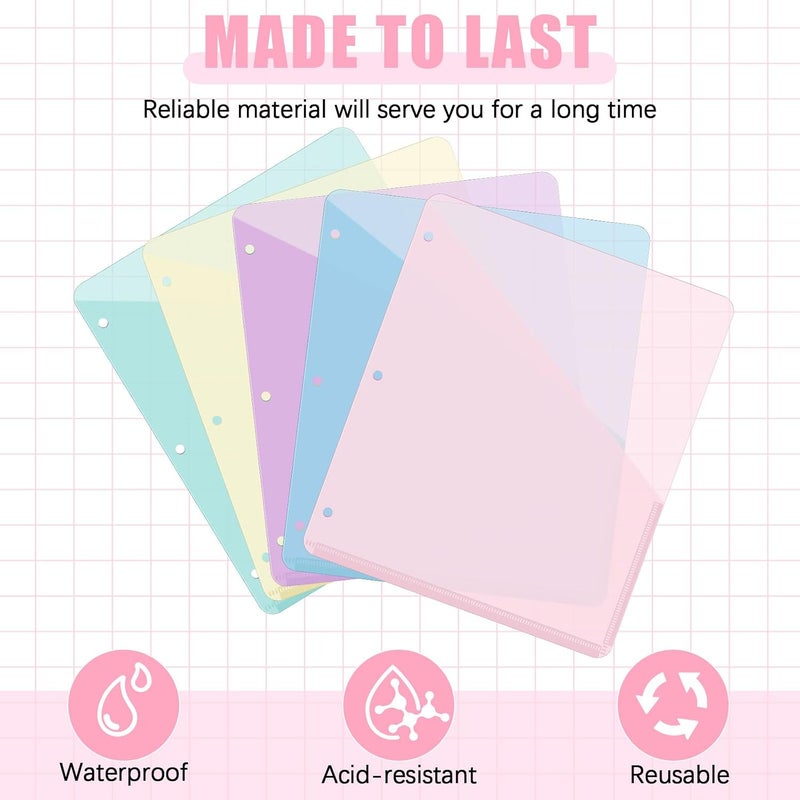 Maitys 50 Pack Binder Pockets 3 Hole Punch Clear Plastic Document Folders Binder Organizer Store Letter Size 8.5x11 Inch Paper Folders with Pockets Slash File Jacket for Office (Macaron Color) - Image 2