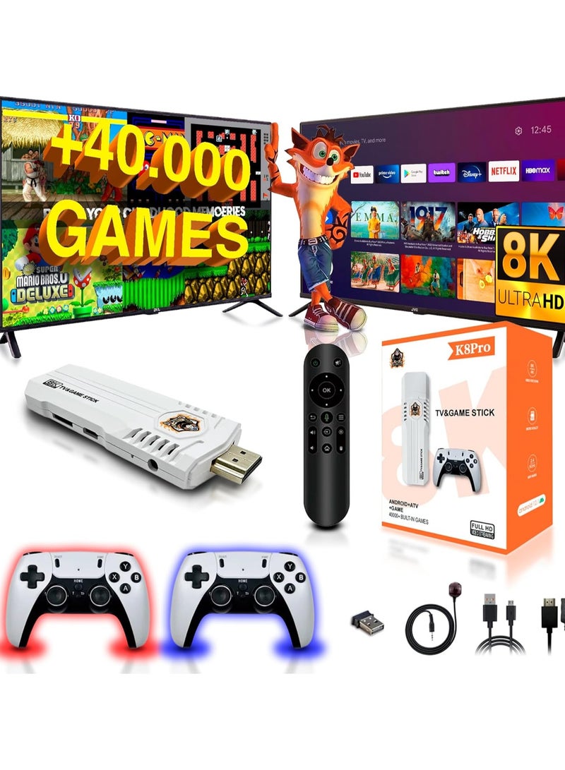 Retro Gaming Console + TV Stick SVP K8 Pro | 4K 64GB Storage | 40,000 Games & 15 Emulators (CPS, PS1, N64, MAME, NDS, DC, FC, GB, GBA, GBC, MD, SFC, Atari, SNES, NES)  - Image 1
