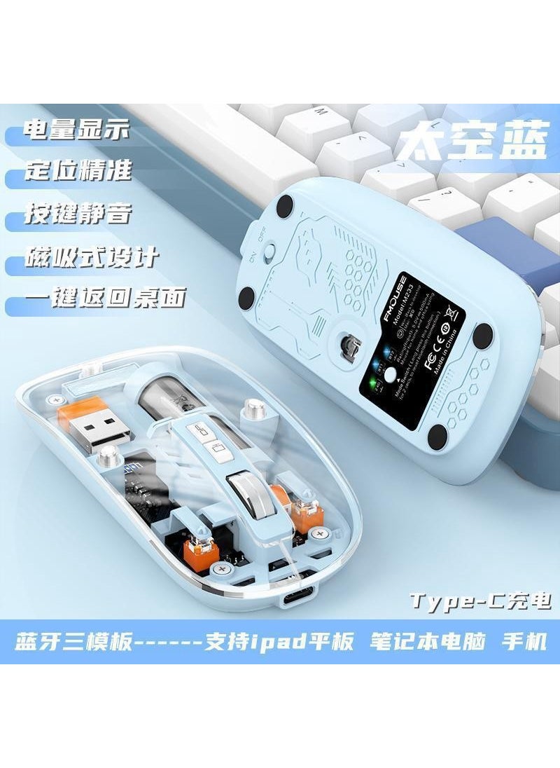 Generic - High-Tech Wireless Transparent Mouse with Magnetic Cover and Multi-ModeDual-mode/sky blue Dual-mode/sky blue - Image 1