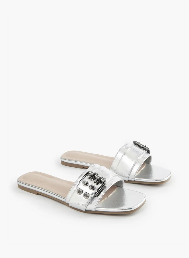 Flora Bella By Shoexpress Buckle Accent Slip-On Flat Sandals