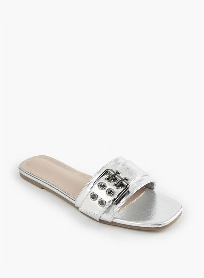 Flora Bella By Shoexpress Buckle Accent Slip-On Flat Sandals