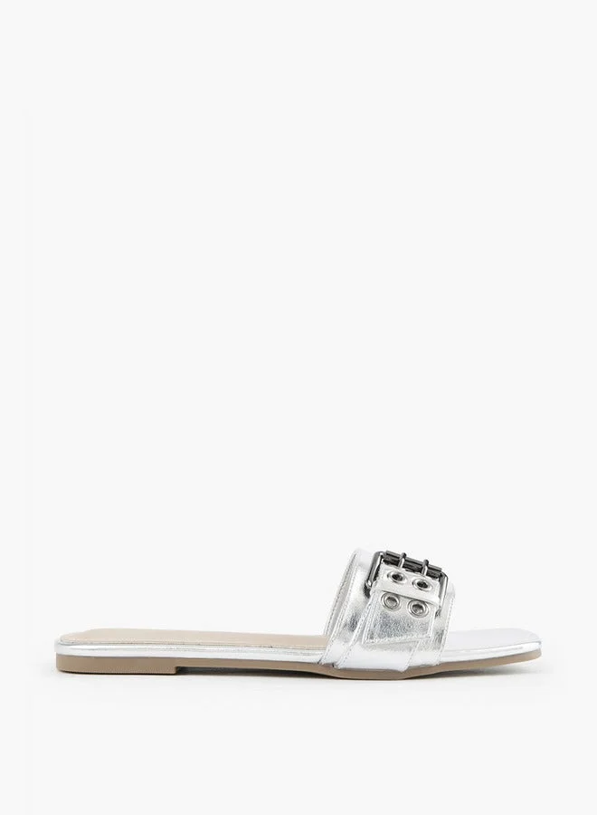 Flora Bella By Shoexpress Buckle Accent Slip-On Flat Sandals