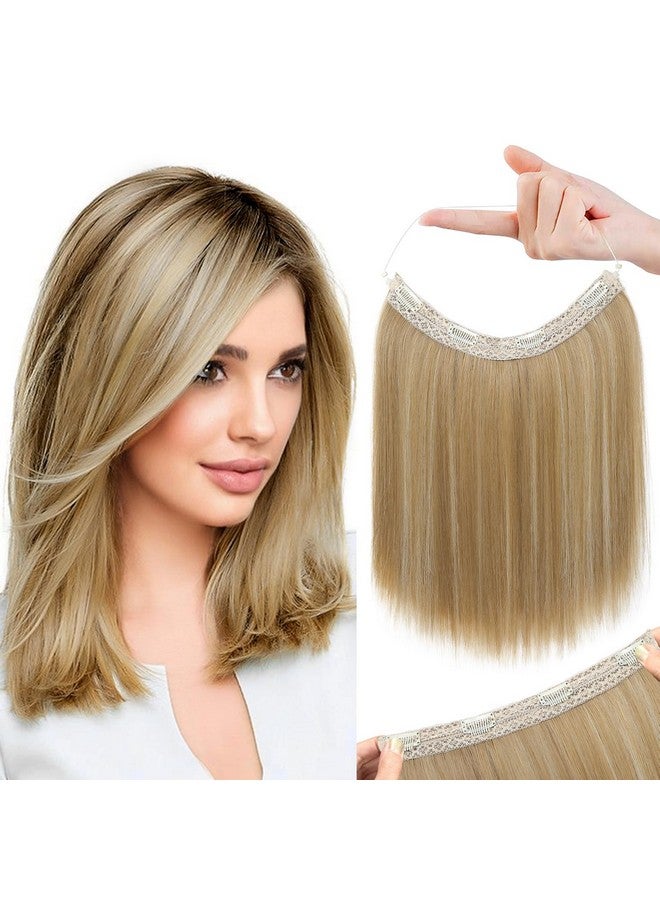 REECHO Invisible Wire Hair Extensions with Thinner Softer Lace Weft 12" Short Straight Clips in Secret Hairpiece for Women 12 Inch (Pack of 1) - Golden Blonde with Highlights - Image 1