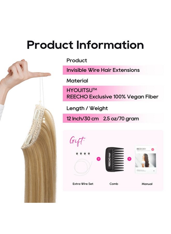 REECHO Invisible Wire Hair Extensions with Thinner Softer Lace Weft 12" Short Straight Clips in Secret Hairpiece for Women 12 Inch (Pack of 1) - Golden Blonde with Highlights - Image 2