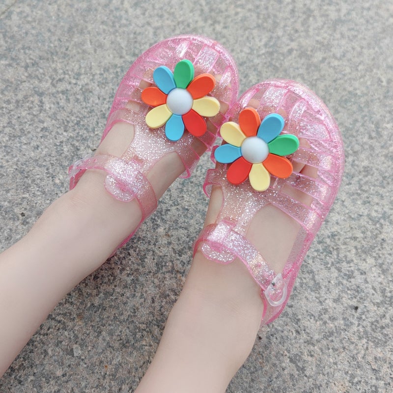 New Summer Baby Girl Baotou Jelly Slippers Children'S Seven Color Flower Princess Shoes Roman Beach Shoes - Image 2