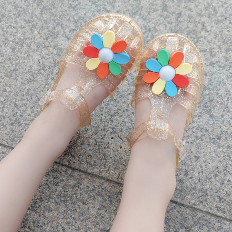 New Summer Baby Girl Baotou Jelly Slippers Children'S Seven Color Flower Princess Shoes Roman Beach Shoes - Image 5