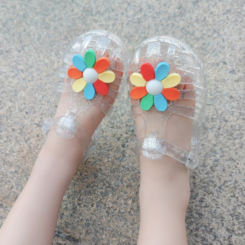 New Summer Baby Girl Baotou Jelly Slippers Children'S Seven Color Flower Princess Shoes Roman Beach Shoes - Image 3