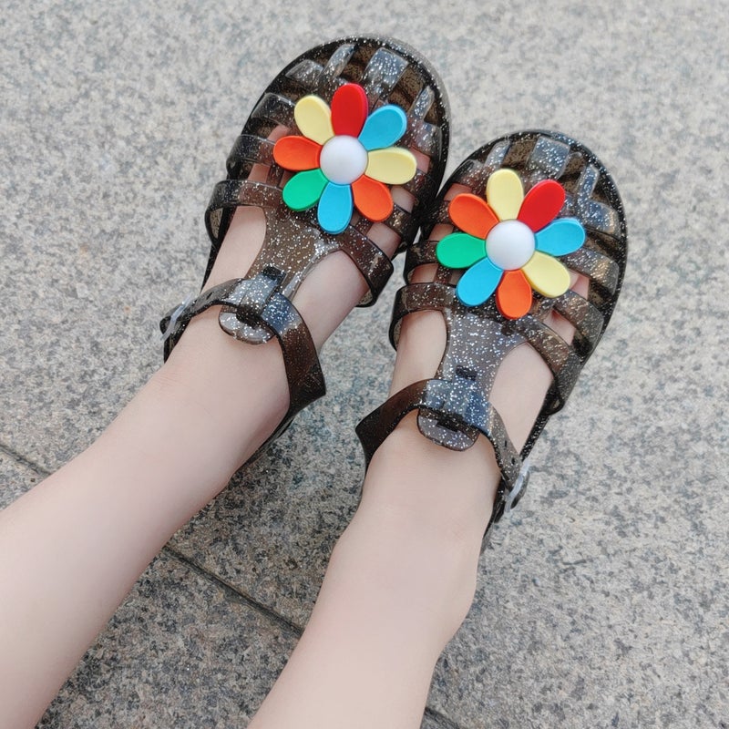 New Summer Baby Girl Baotou Jelly Slippers Children'S Seven Color Flower Princess Shoes Roman Beach Shoes - Image 4