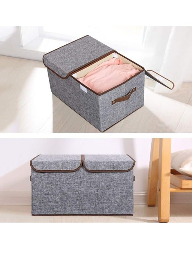 Arabest Large Storage Bins Linen Fabric Foldable Basket Cubes Organizer Storage Boxes Drawer with Lid and Handles for Home, Office, Closet, Bedroom, Nursery (Grey-2pcs) - Image 4