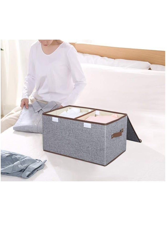 Arabest Large Storage Bins Linen Fabric Foldable Basket Cubes Organizer Storage Boxes Drawer with Lid and Handles for Home, Office, Closet, Bedroom, Nursery (Grey-2pcs) - Image 5