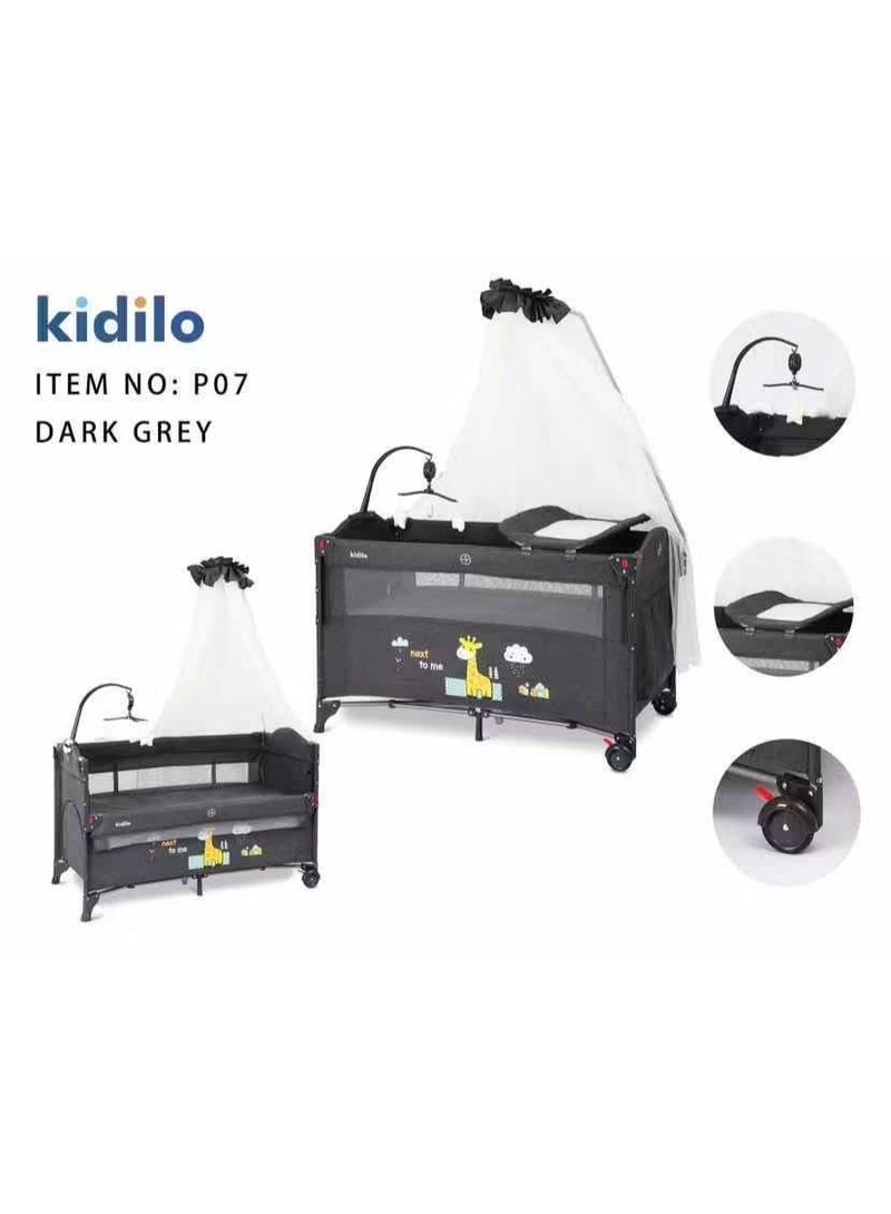 Kidilo P07 4-in-1 Baby Crib & Playpen with Changing Table, Mosquito Net & Rocking Function - Image 3