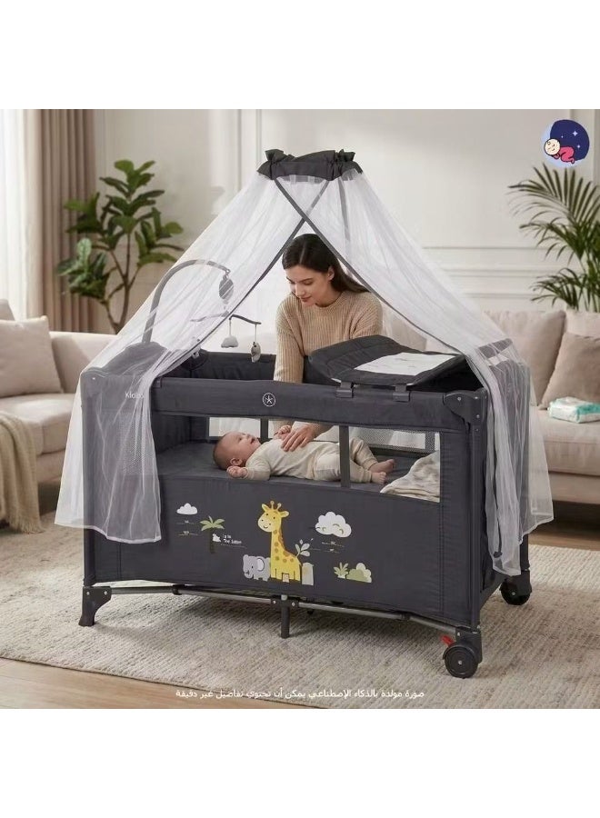 Kidilo P07 4-in-1 Baby Crib & Playpen with Changing Table, Mosquito Net & Rocking Function - Image 1