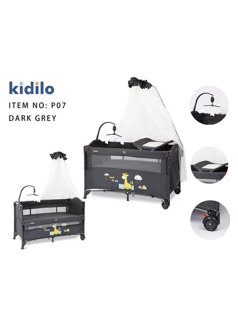 Kidilo P07 4-in-1 Baby Crib & Playpen with Changing Table, Mosquito Net & Rocking Function - Image 2