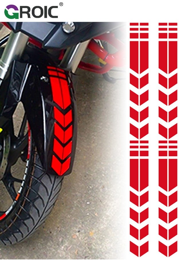 GROIC 4 Pcs Motorcycle Decorative Sticker, Front Fender Arrow Sticker Decoration Warning Reflective Tape Accessories Universal Motorcycle Decals Graphics (Red)  - Image 1