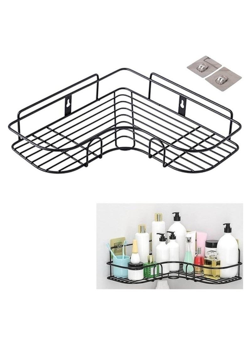FALMER 2 Pices Metal bathroom corner shelf with rust-resistant adhesive sticker with a basket design to prevent water from accumulating in it to organize all bathroom accessories. Painted with high-quality paint - Corner Shower Shelf, Self Adhesive No Drilling Wall Mounted Shower Storage Shelf Organizer For Bathroom, Kitchen And Toilet  - Image 4