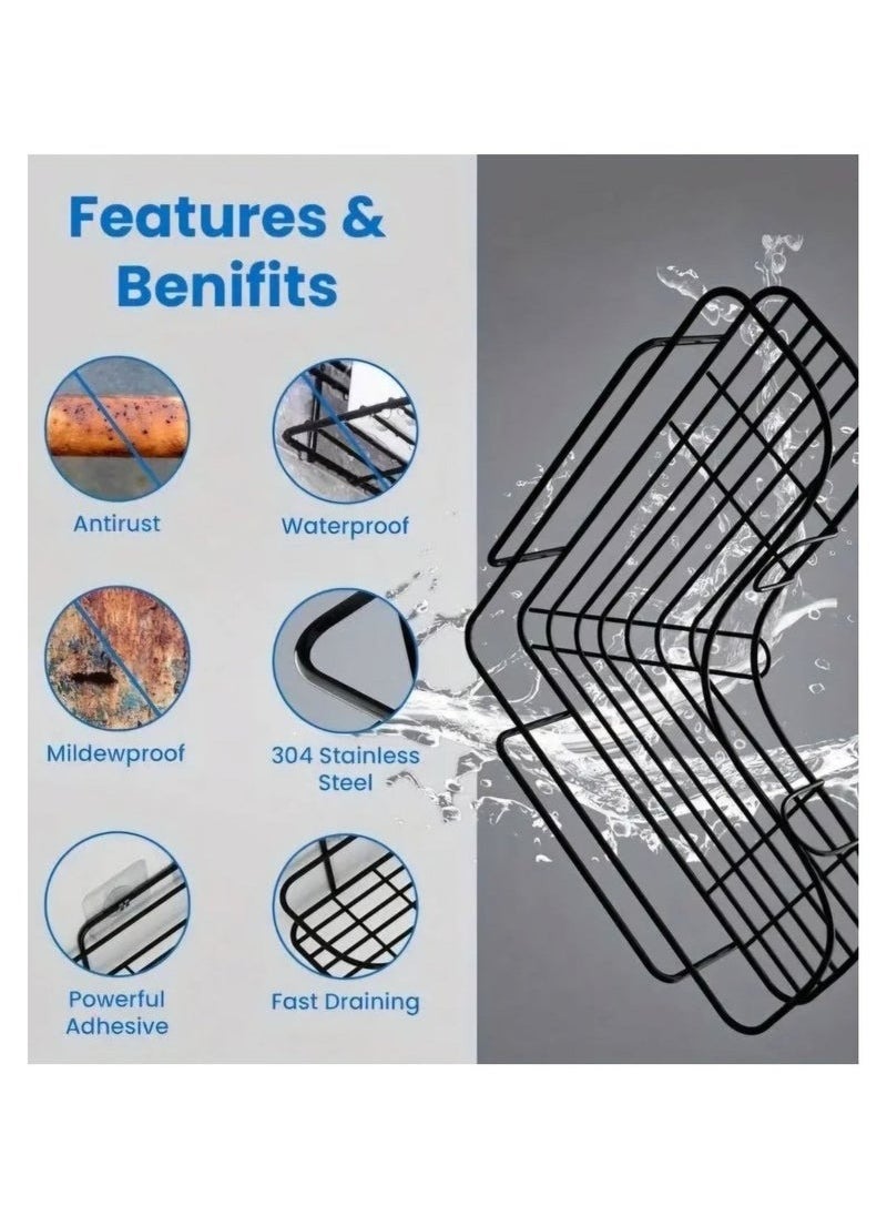 FALMER 2 Pices Metal bathroom corner shelf with rust-resistant adhesive sticker with a basket design to prevent water from accumulating in it to organize all bathroom accessories. Painted with high-quality paint - Corner Shower Shelf, Self Adhesive No Drilling Wall Mounted Shower Storage Shelf Organizer For Bathroom, Kitchen And Toilet  - Image 5