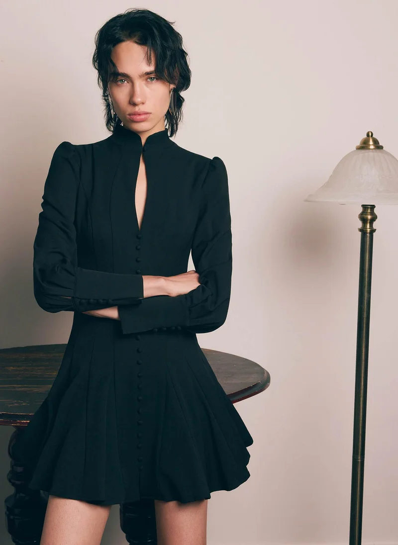 Lichi  Fitted mini dress with shaped neckline and small buttons for Women | Best Price UAE