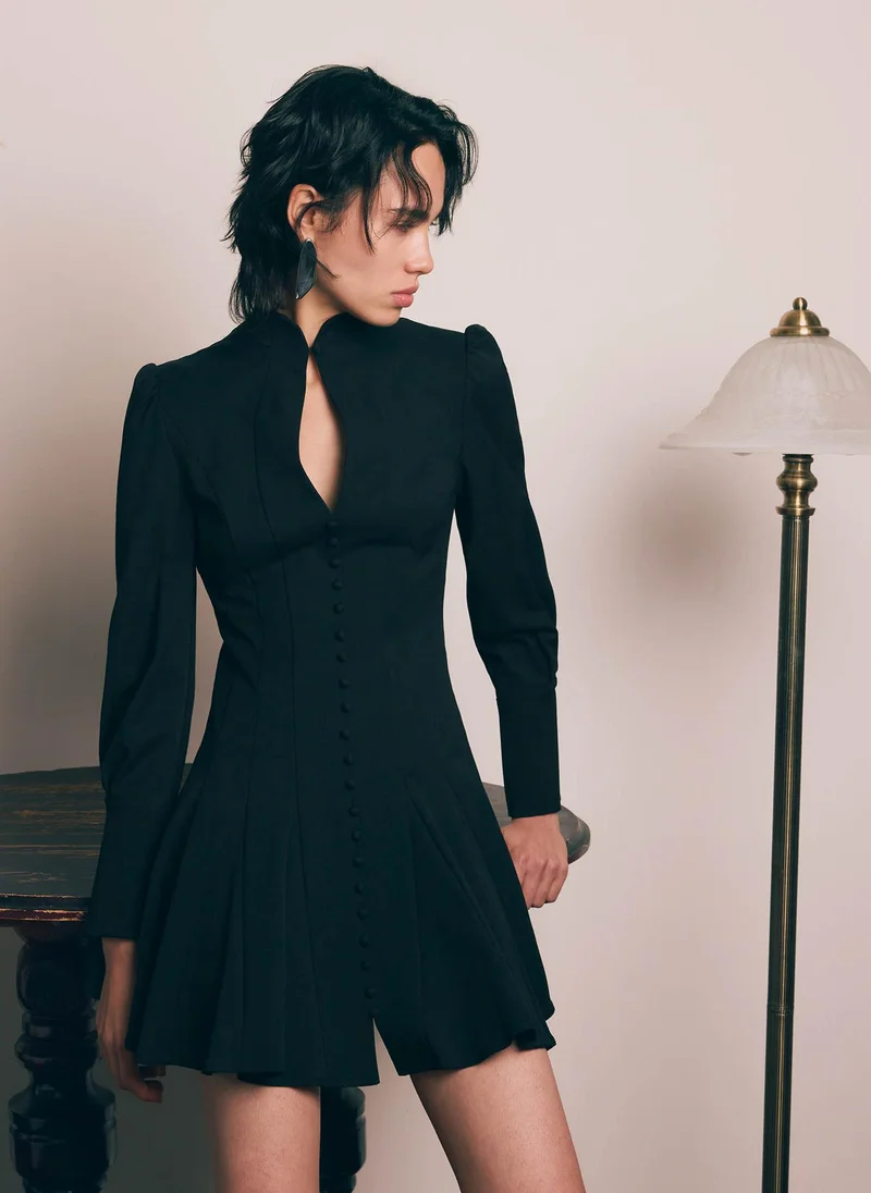 Lichi  Fitted mini dress with shaped neckline and small buttons for Women | Best Price UAE