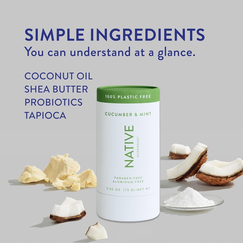 Native Plastic Free Deodorant Contains Naturally Derived Ingredients, 72 Hour Odor Control | Deodorant for Women and Men, Aluminum Free with Baking Soda, Coconut Oil and Shea Butter | Cucumber & Mint - Image 3