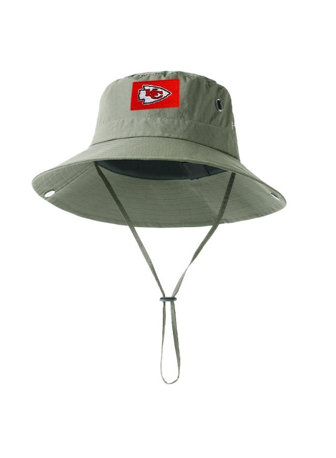 Kansas City Chiefs Olive Green Wide-Brim Bucket Hat with Adjustable Chin Strap