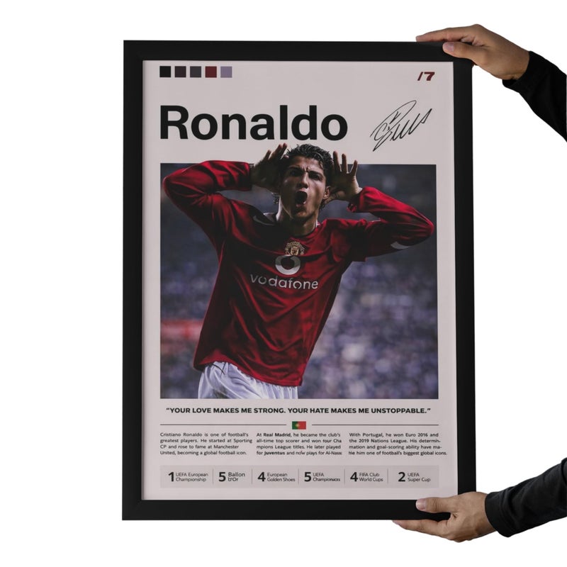 Cristiano Ronaldo-CR7 Goal Celebration Wall Poster, Black Wooden Frame, 30x40 cm - Image 1