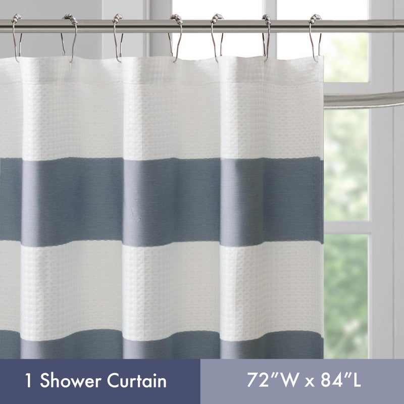 Madison Park Spa Waffle Shower Curtain Pieced Fabric Extra Long Premium Spa Quality Modern Shower Curtains for Bathroom  Tall 72x84  Indigo Blue - Image 5
