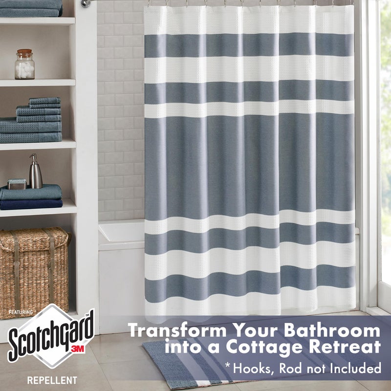 Madison Park Spa Waffle Shower Curtain Pieced Fabric Extra Long Premium Spa Quality Modern Shower Curtains for Bathroom  Tall 72x84  Indigo Blue - Image 3