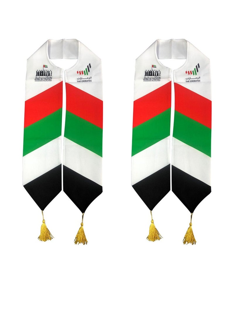 Yuwell Pack Of 2 Pcs UAE Scarf UAE National Day Flag Scarf For Adults 158X16CM - Image 1