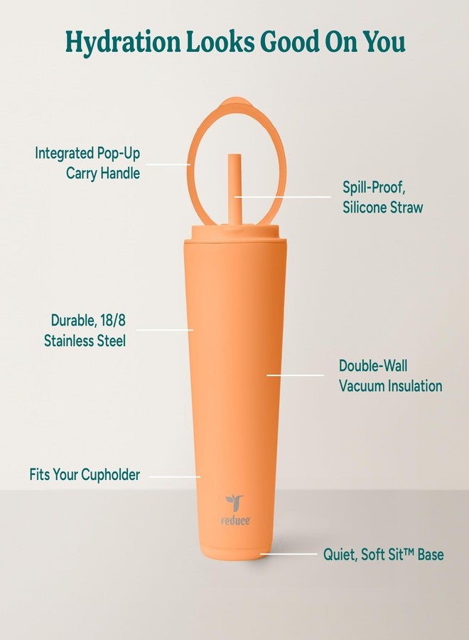 REDUCE Halo 32 oz Stainless Steel Vacuum Insulated Tumbler - Spill Proof Travel Mug with Flip Handle Lid - Keeps Drinks Cold for 32 Hrs - Dishwasher Safe - Cupholder Friendly - Papaya - Image 4