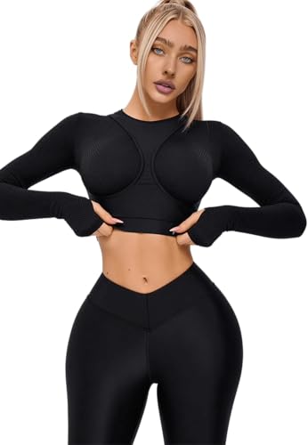 Bona Fide Workout Tops for Women ShortLong Sleeve Compression Shirt Breathable Tight Crop Top for Gym Running Yoga - Image 1