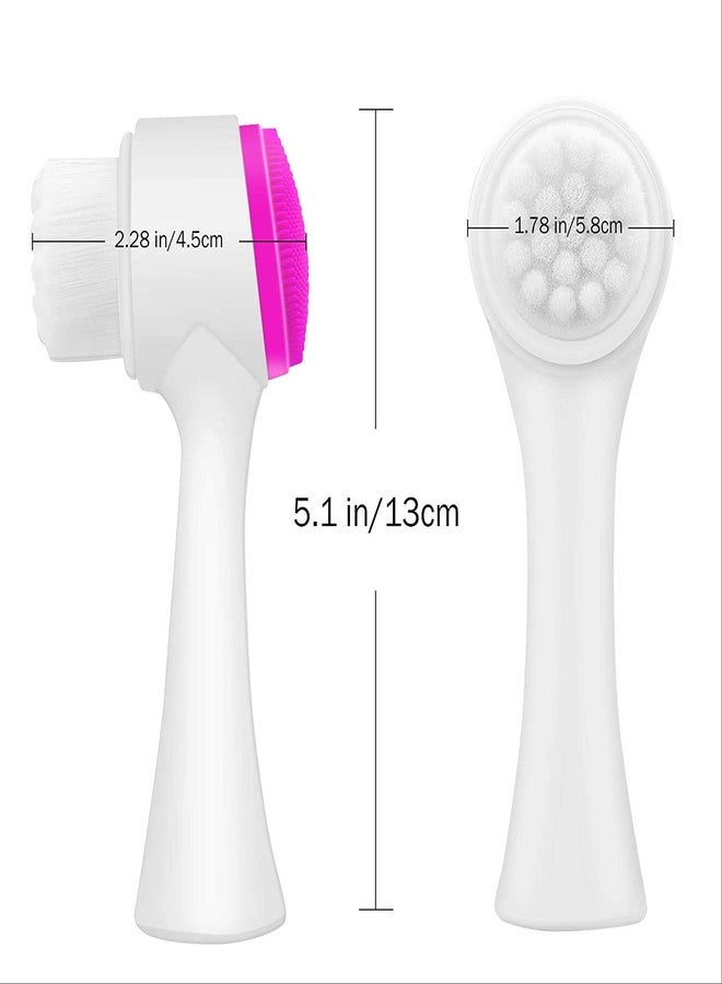 TREXEE 2 in 1 Facial Cleansing Brush, 3D Double Manual Silicone & Soft Bristles Face Brush Face Cleansing Brush Exfoliating Grease Removal Massage Tool Wash Makeup, Massaging, Acne (Pink) - Image 2