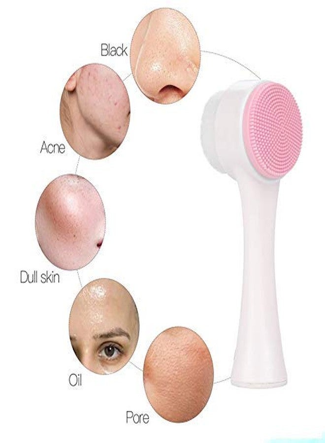 TREXEE 2 in 1 Facial Cleansing Brush, 3D Double Manual Silicone & Soft Bristles Face Brush Face Cleansing Brush Exfoliating Grease Removal Massage Tool Wash Makeup, Massaging, Acne (Pink) - Image 5