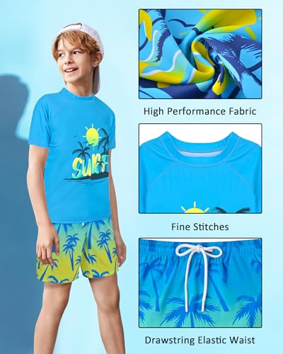 AuSletie Boys Two Piece Rash Guard Swimsuits Sets Kids Short Sleeve Swimsuits Bathing Suit with Swim Trunks Swimwear Set - Image 5
