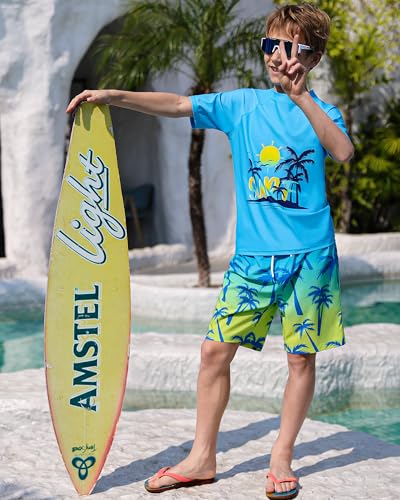 AuSletie Boys Two Piece Rash Guard Swimsuits Sets Kids Short Sleeve Swimsuits Bathing Suit with Swim Trunks Swimwear Set - Image 3