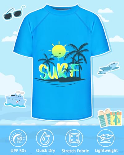 AuSletie Boys Two Piece Rash Guard Swimsuits Sets Kids Short Sleeve Swimsuits Bathing Suit with Swim Trunks Swimwear Set - Image 4