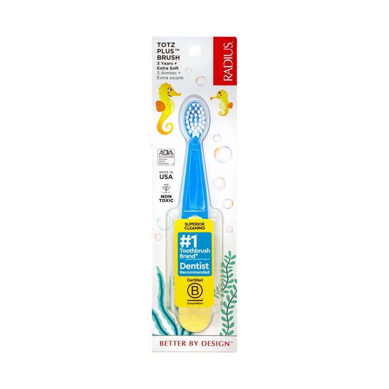 RADIUS Totz Plus Brush Kids Toothbrush Silky Soft BPA Free ADA Accepted Designed for Delicate Teeth & Gums for Children 3 Years & Up - BlueYellow - Pack of 1 - Image 2