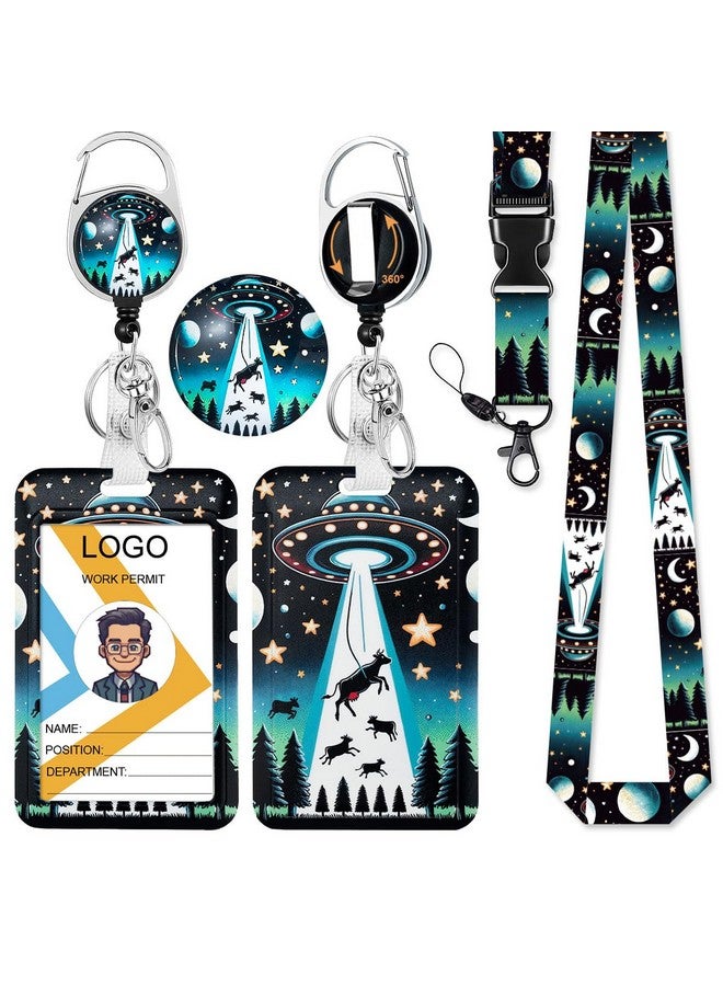 HASFINE Ufo And Cow Badge Holder With Breakaway Lanyard & Retractable Badge Reel With Heavy Duty Carabiner，360°Rotation Clip & Key Ring,Funny Id Card Holder For Office Work,Teacher,Student - Image 1