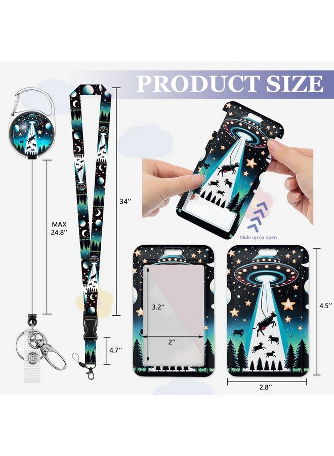 HASFINE Ufo And Cow Badge Holder With Breakaway Lanyard & Retractable Badge Reel With Heavy Duty Carabiner，360°Rotation Clip & Key Ring,Funny Id Card Holder For Office Work,Teacher,Student - Image 3