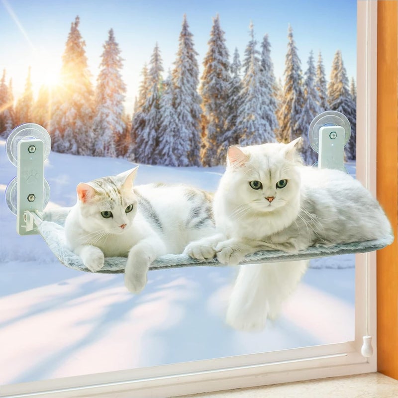 Cat Window Perch Cat Hammock for Window with Steel Frame Foldable Window Seat for Indoor Cats (Large Grey Removable Mat) - Image 1