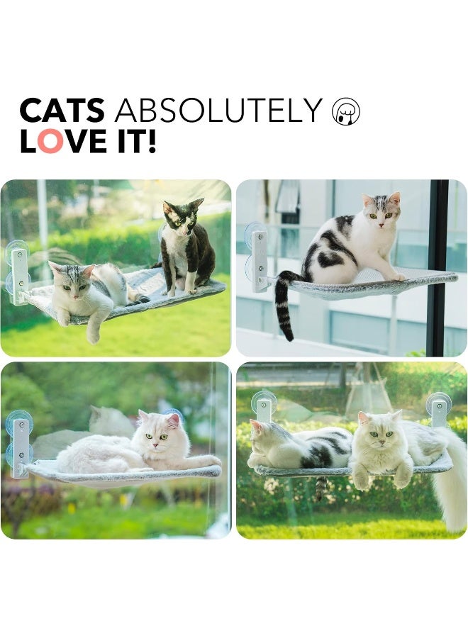 Cat Window Perch Cat Hammock for Window with Steel Frame Foldable Window Seat for Indoor Cats (Large Grey Removable Mat) - Image 4
