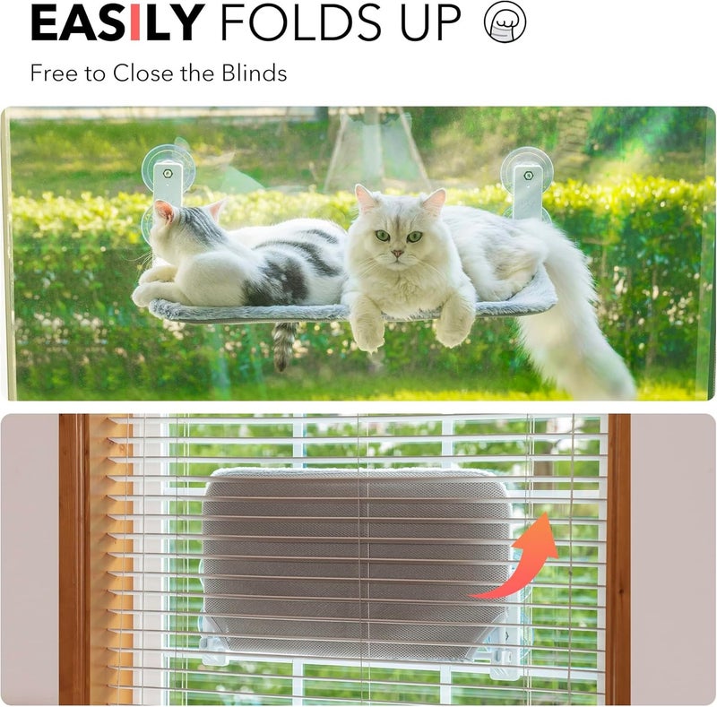 Cat Window Perch Cat Hammock for Window with Steel Frame Foldable Window Seat for Indoor Cats (Large Grey Removable Mat) - Image 2
