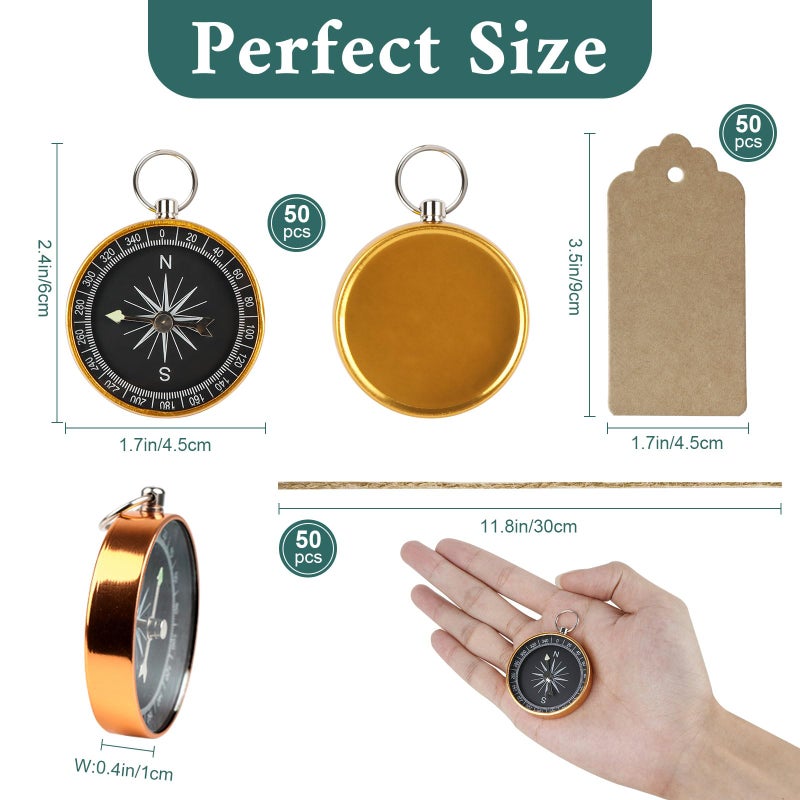 OurWarm 50pcs Compass Wedding Favors for Guests, Compass Souvenir Gift with Kraft Tags for Travel Themed Party Decorations Nautical Christmas Ornaments - Image 2