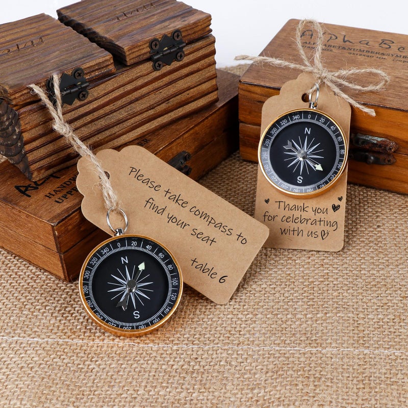 OurWarm 50pcs Compass Wedding Favors for Guests, Compass Souvenir Gift with Kraft Tags for Travel Themed Party Decorations Nautical Christmas Ornaments - Image 3
