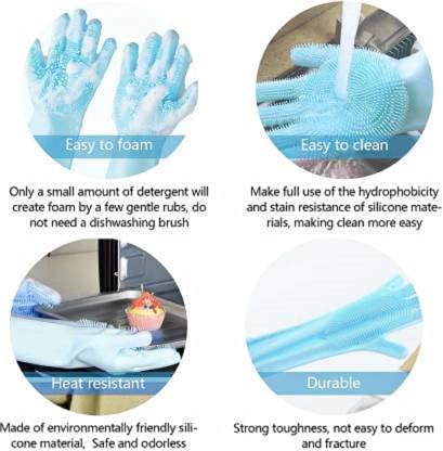 Grun Eco Magic Silicone LatexFree Scrub Cleaning Gloves with Scrubber for washing and Pet Grooming Multicolour 1 Pair - Image 4