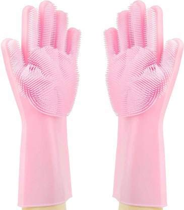 Grun Eco Magic Silicone LatexFree Scrub Cleaning Gloves with Scrubber for washing and Pet Grooming Multicolour 1 Pair - Image 1