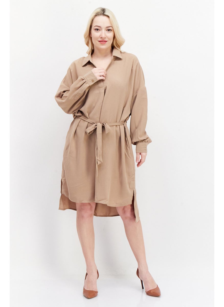 French Connection Women Plain Midi Dress, Tan  - Image 1